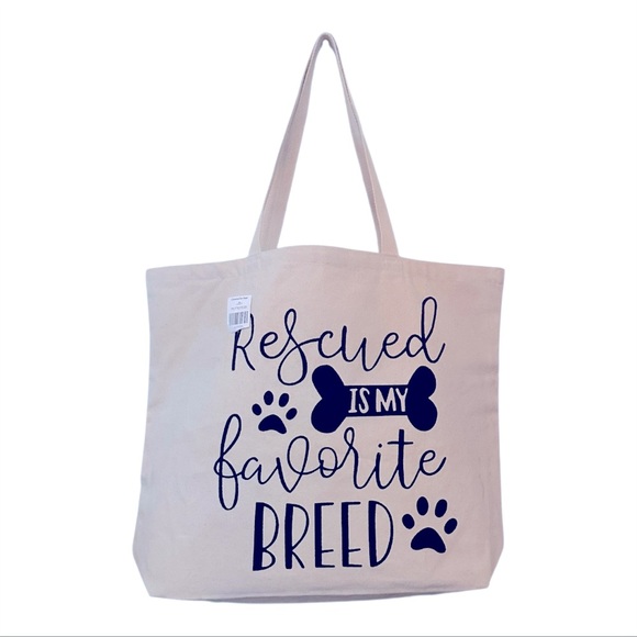 Rescued Is My Favorite Breed Dog Tote Bag - Cream - Picture 1 of 1